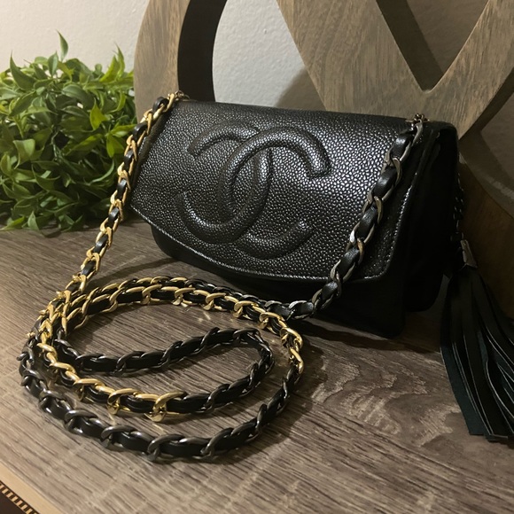 ⚜️Chanel Timeless WOC Two-Tone Gunmetal & Gold Wallet on Chain Caviar Crossbody - Picture 5 of 15